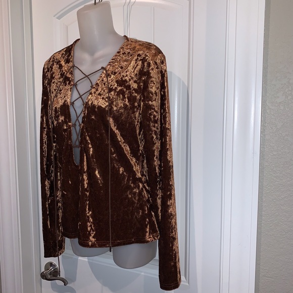 Brown Velvet Lace-Up Front Top - Picture 10 of 11